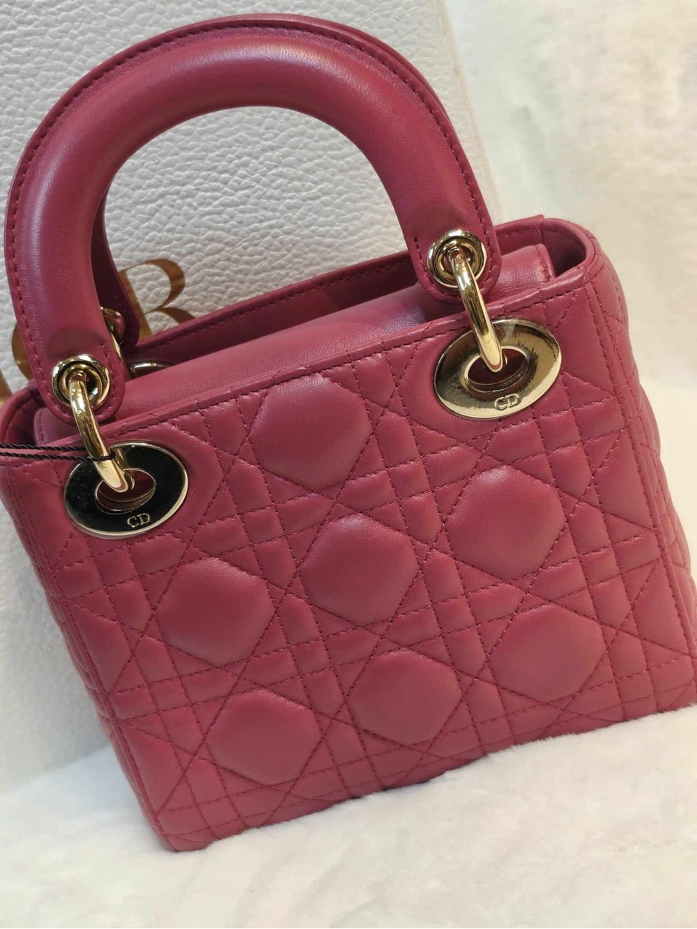 Dior Pink Quilted Top-Handle Mini Bag with Gold Hardware